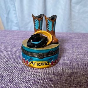 Arizona Ceramic Cowboy Hat and Boots Small Jewelry Box
